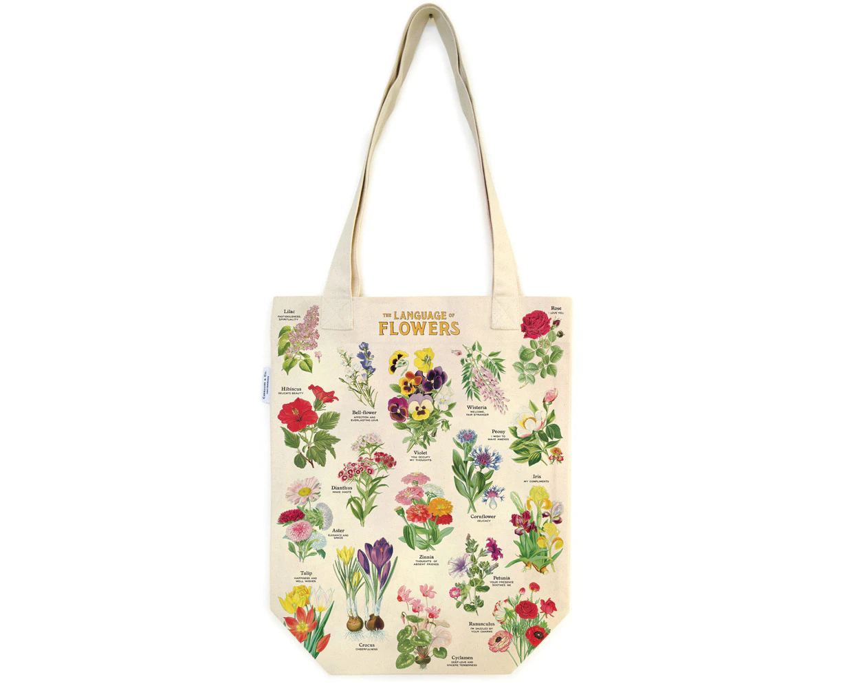 Cavallini Cotton Tote Bag Shopping Carry Handbag 33x40cm Language of Flowers