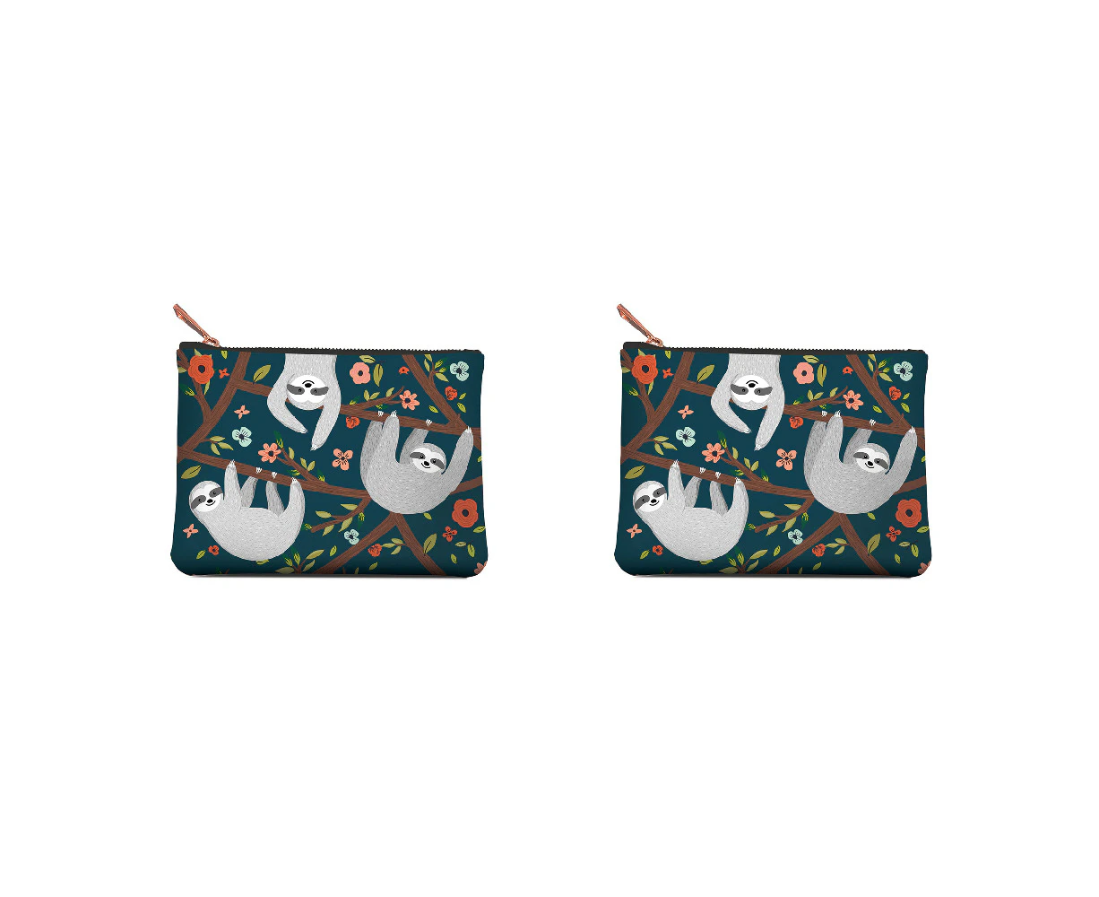 2x Studio Oh Women's Zippered Pouch Coin Purse Wallet 19x14cm Medium Sloth Life