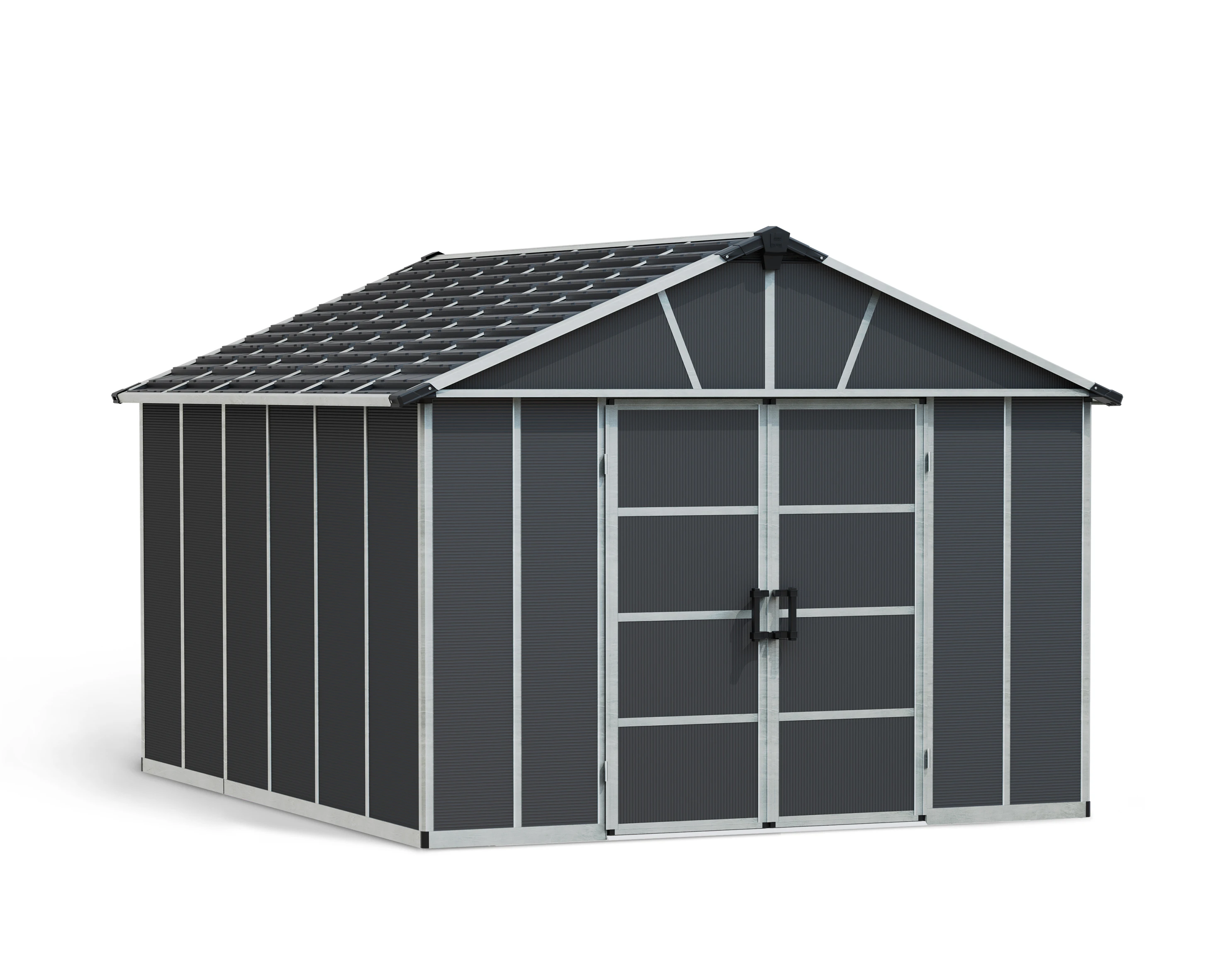 CANOPIA | Yukon 3.32m x 3.95m Garden Shed, Without Floor - Dark Grey Polycarbonate Panels