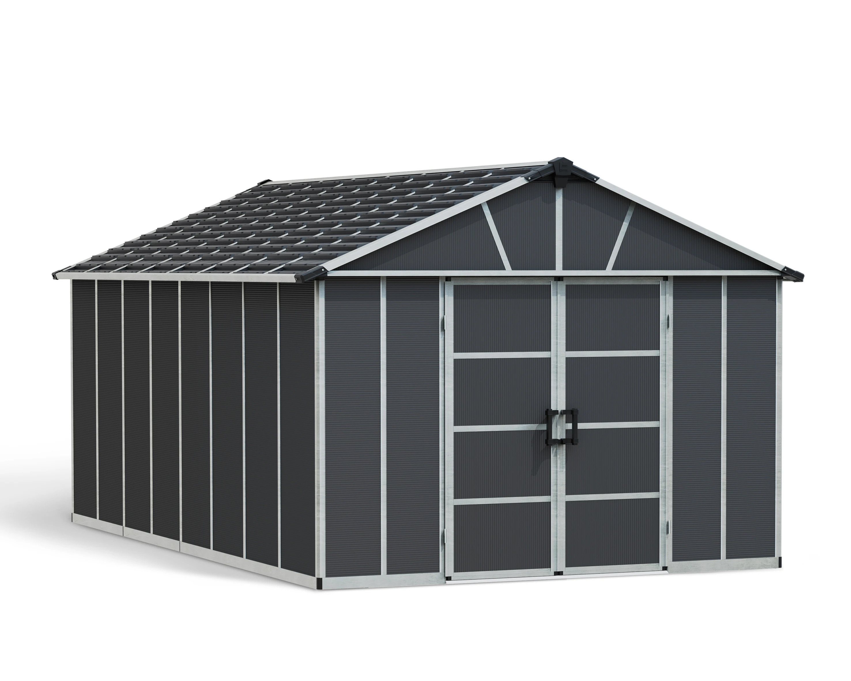 CANOPIA | Yukon 3.32m x 5.19m Garden Shed, Without Floor - Dark Grey Polycarbonate Panels