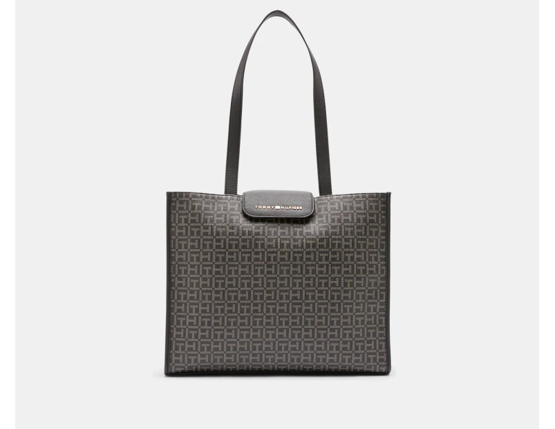 Tommy Hilfiger Gabriella CZ Monogram Tote Bag - Black Tonal