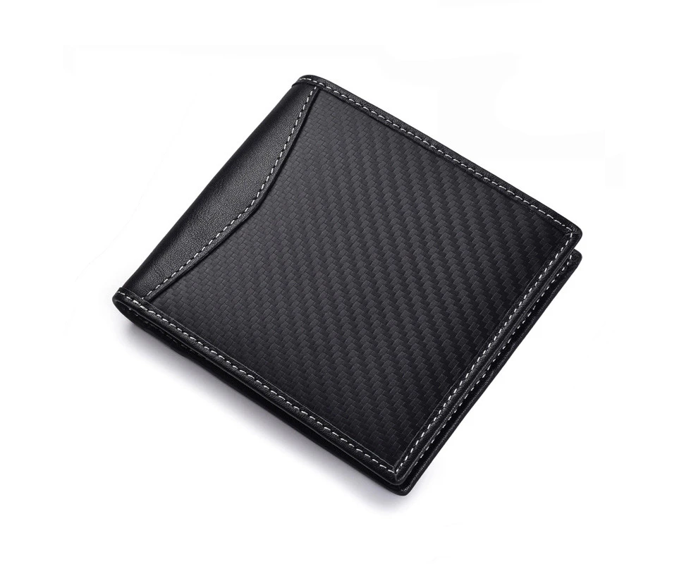 RFID Block Genuine Leather Carbon Fiber Wallet Black