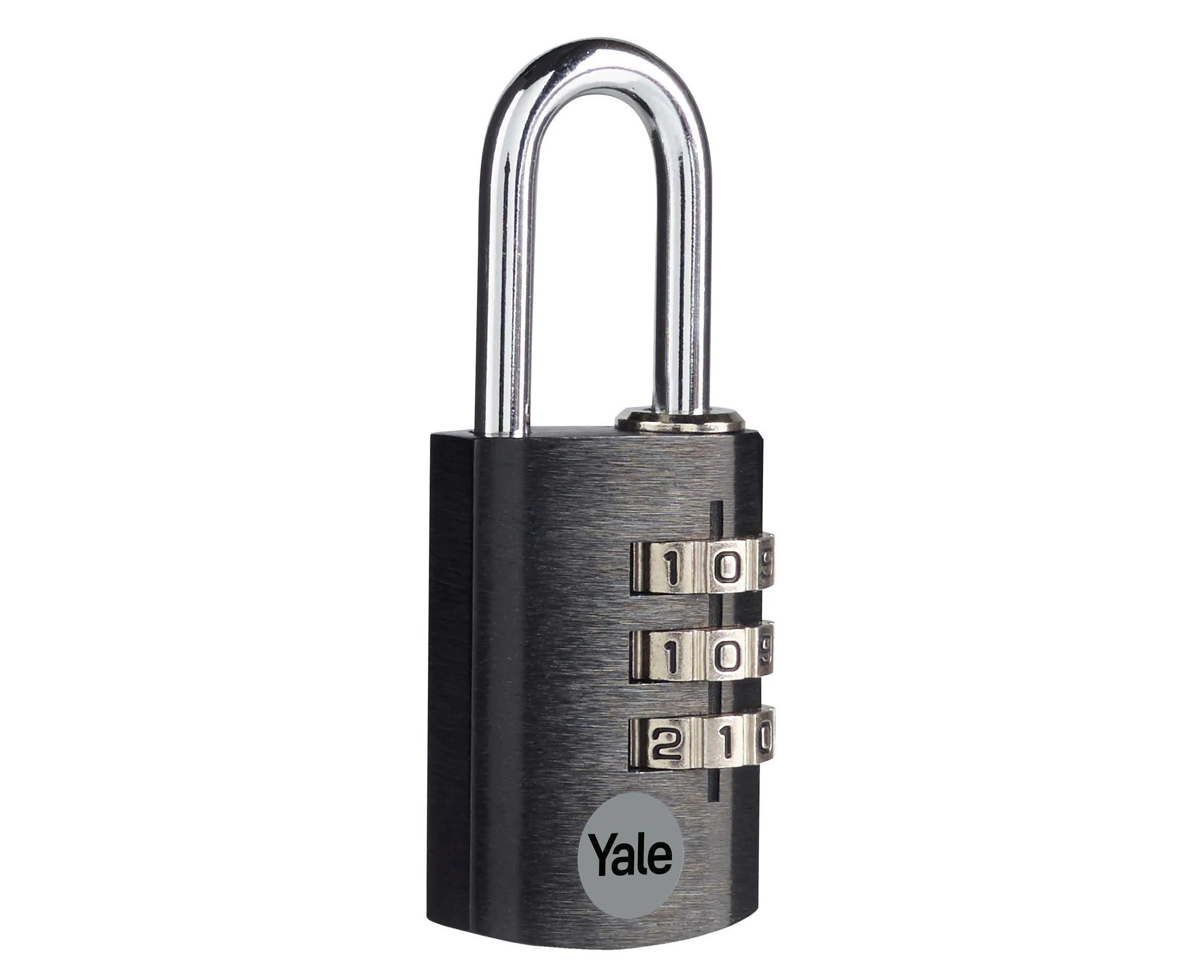 Yale - YE3CB/28/126/1/BK Standard Security 28mm Aluminium Combination Padlock - Black - Open Steel Shackle - 3 dial Combination Lock