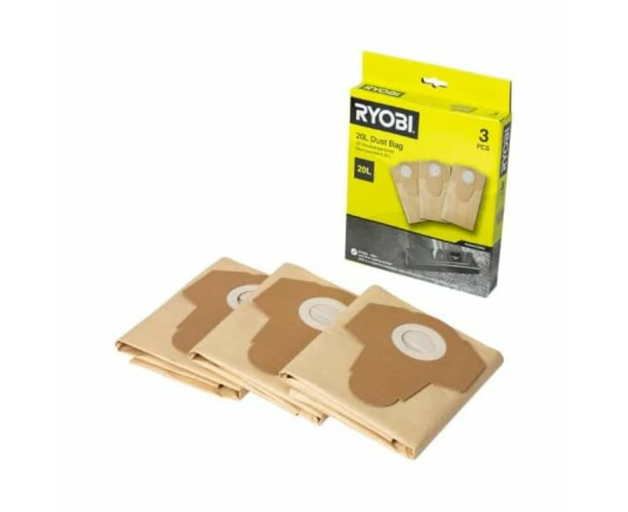 RYOBI - RAKVACDB20 Vacuum Cleaner Dust Bags 20L RVC-1220I-G Pack of 3