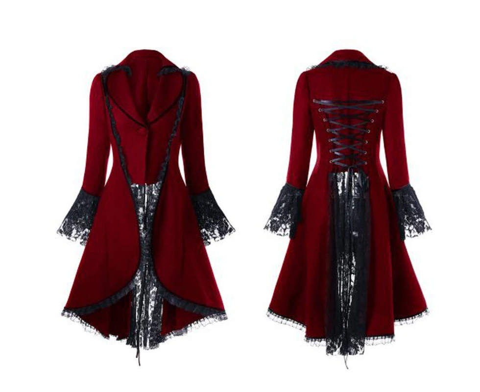 Vintage Gothic Jacket Lace Trim Costume Red