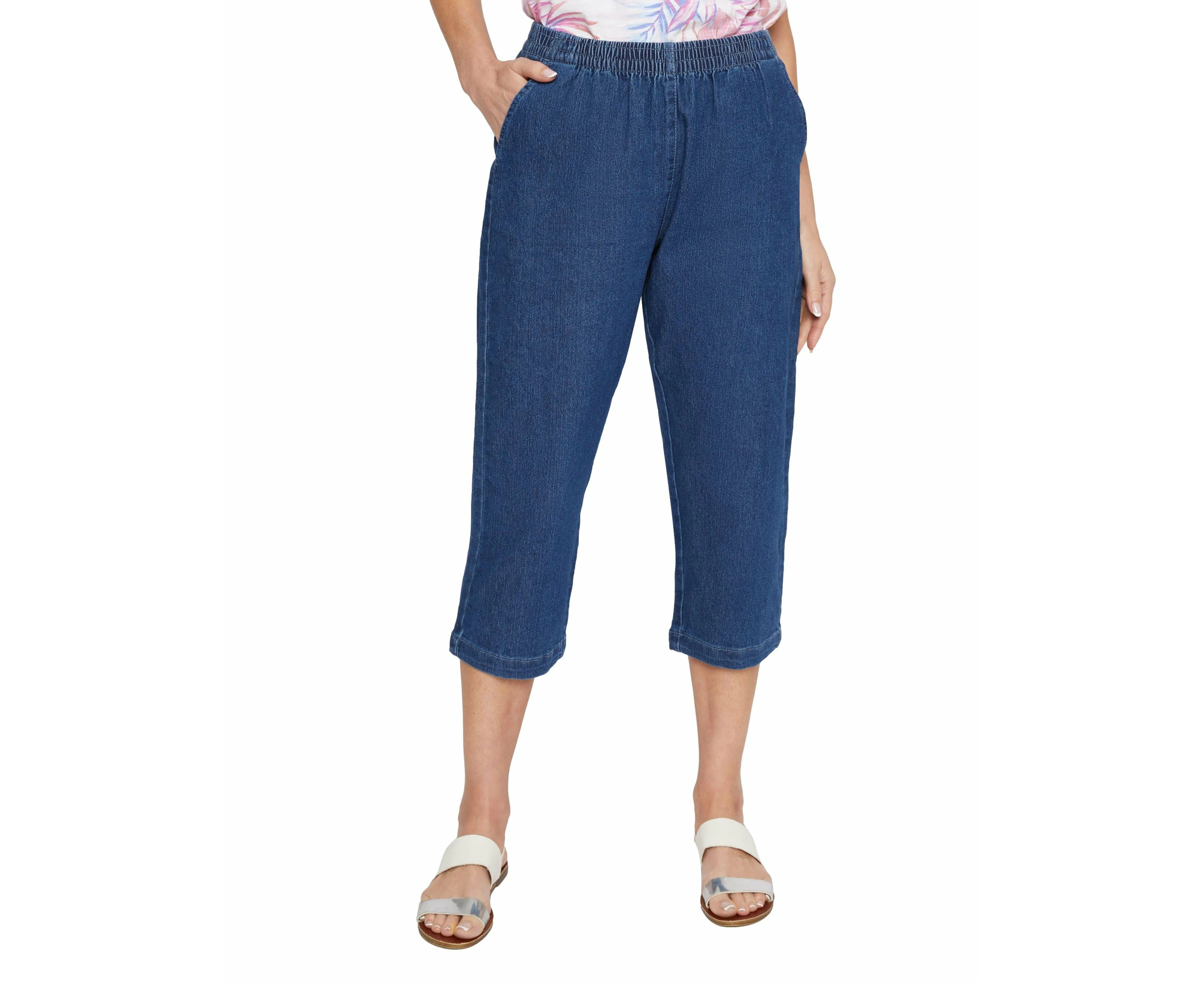 Millers - Womens - All Season - Jeans / Denim Pants - Blue Cotton - Cropped - High Waisted Straight Leg - Pocket - Mid Wash - Plain - Stretch Elastane