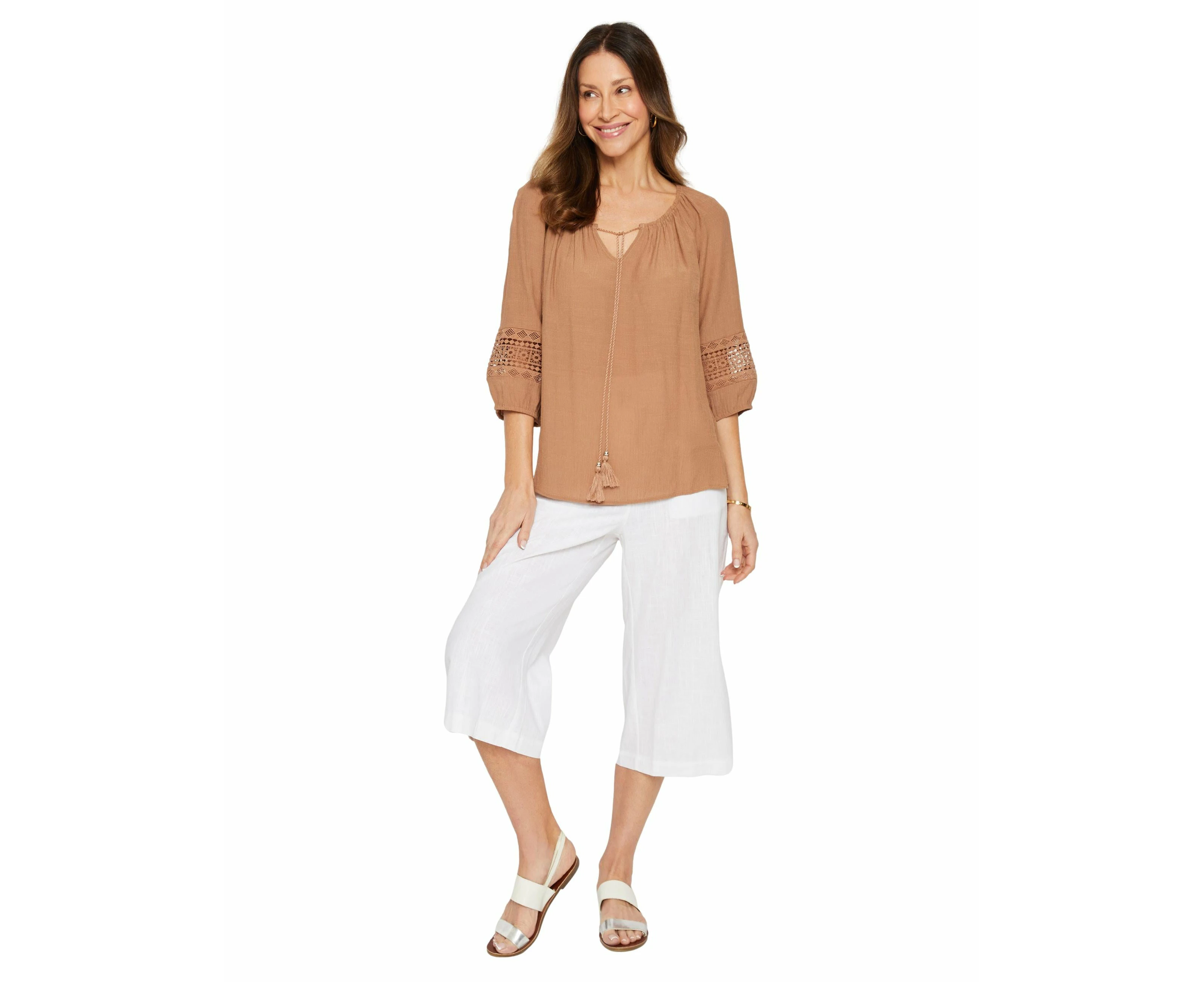 Millers Womens Tops - Regular Brown Blouse - Shirt - Summer - Relaxed Fit - Solid - Puff Sleeve - Length Long