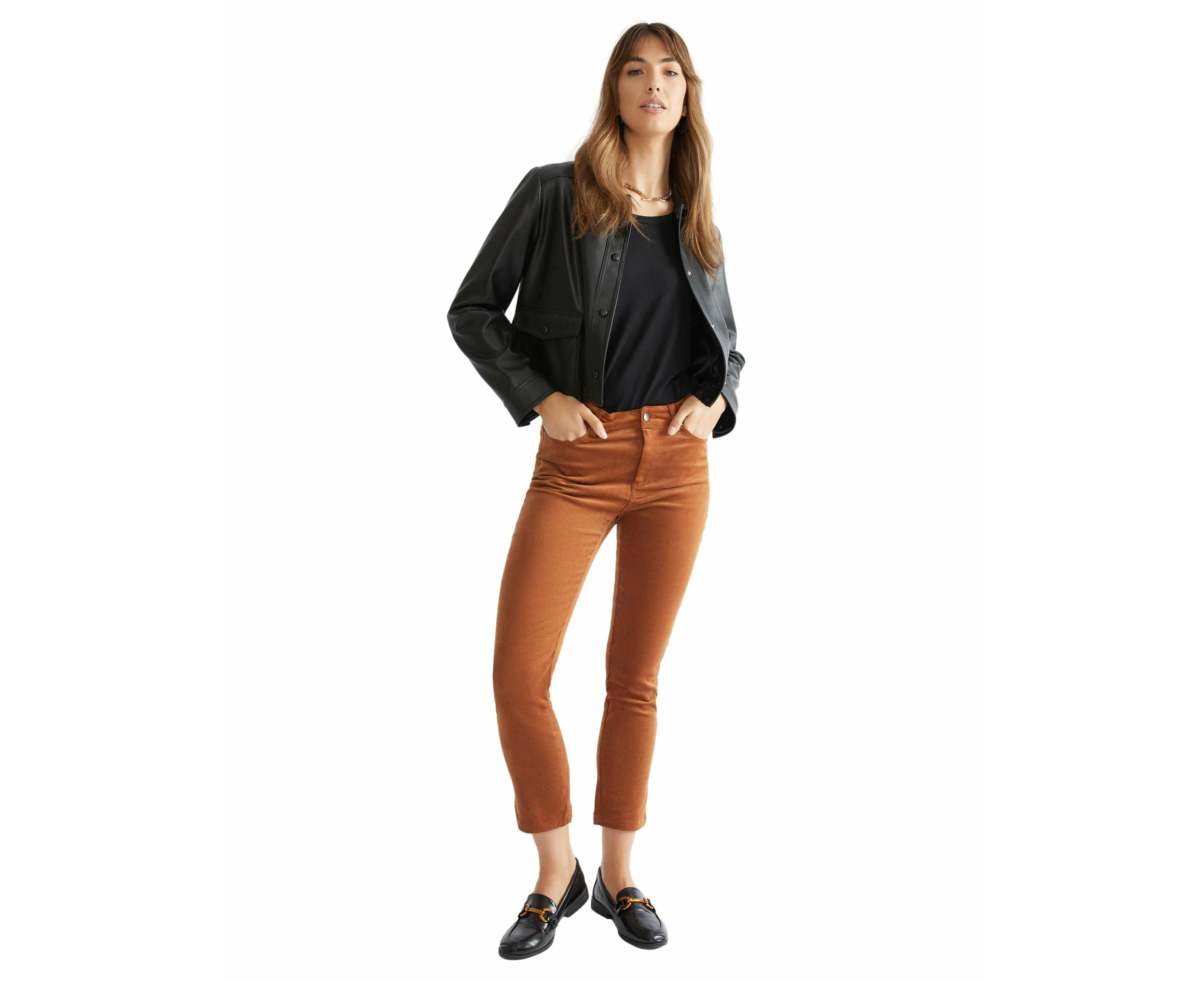 Katies - Womens - Pants / Trousers - Winter - Brown Cotton - Tan - Skinny / Slim Leg - Mid Rise - Stretch Elastane - Ankle Length - Work Clothes