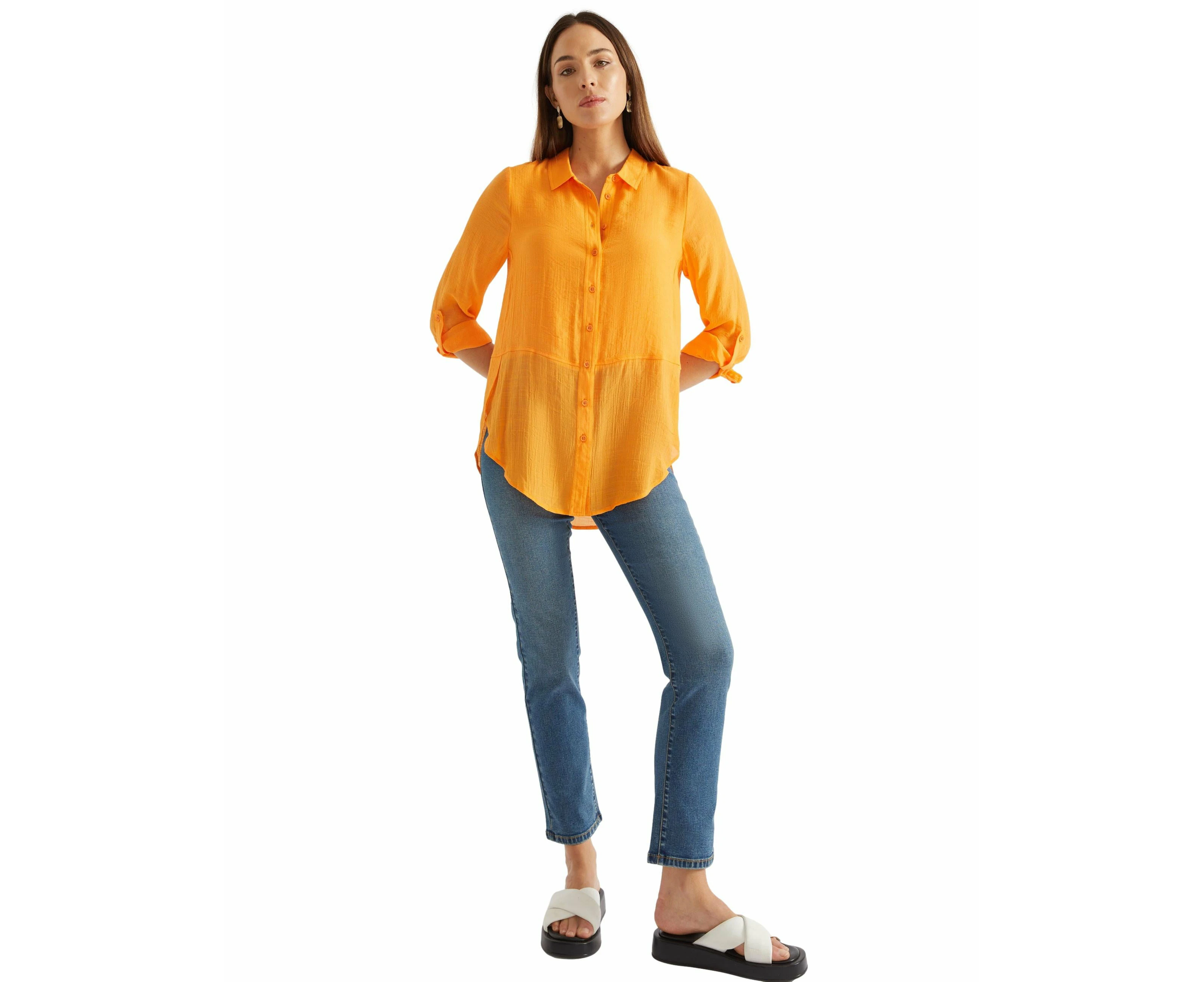 Katies Womens Tops - Regular Orange Blouse - Shirt - Summer - Solid - Length Long