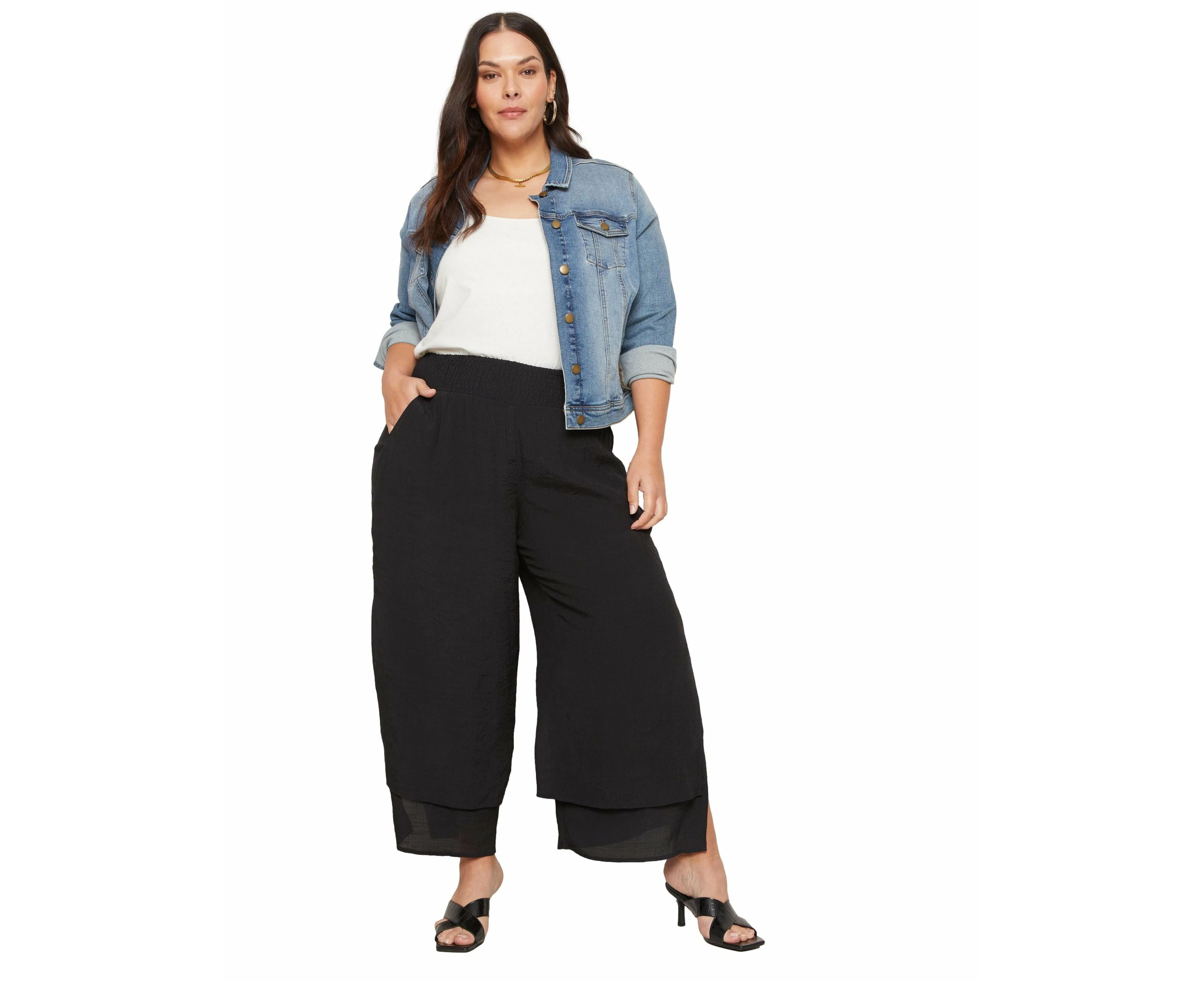 Autograph Womens Pants - Trousers - Plus Size Black Wide Leg - Summer - Solid