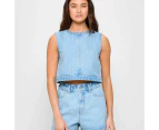 Denim Crew Neck Tank Top - Lily Loves