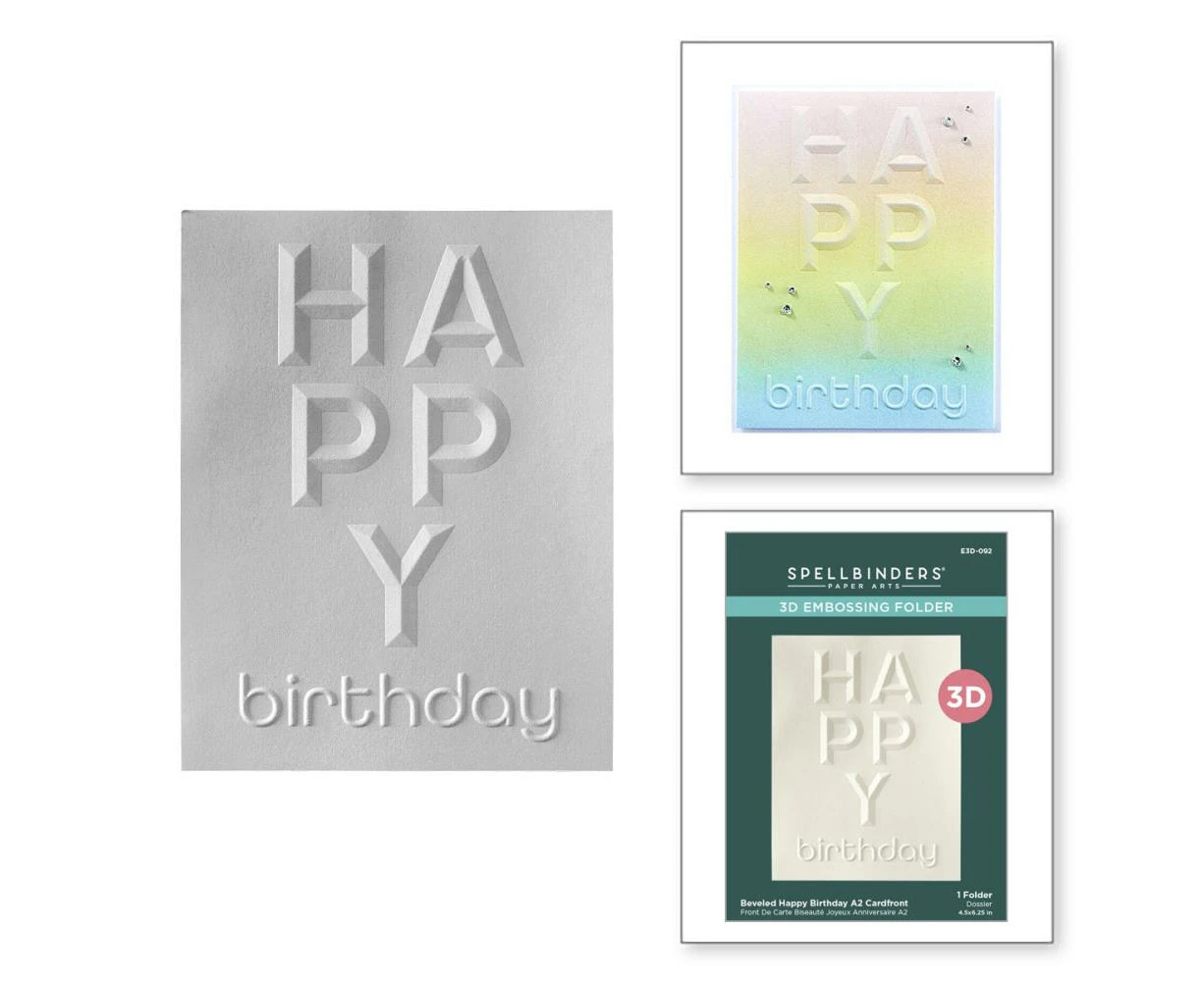 Spellbinders 3D Embossing Folder Beveled Happy Birthday A2 Cardfront*