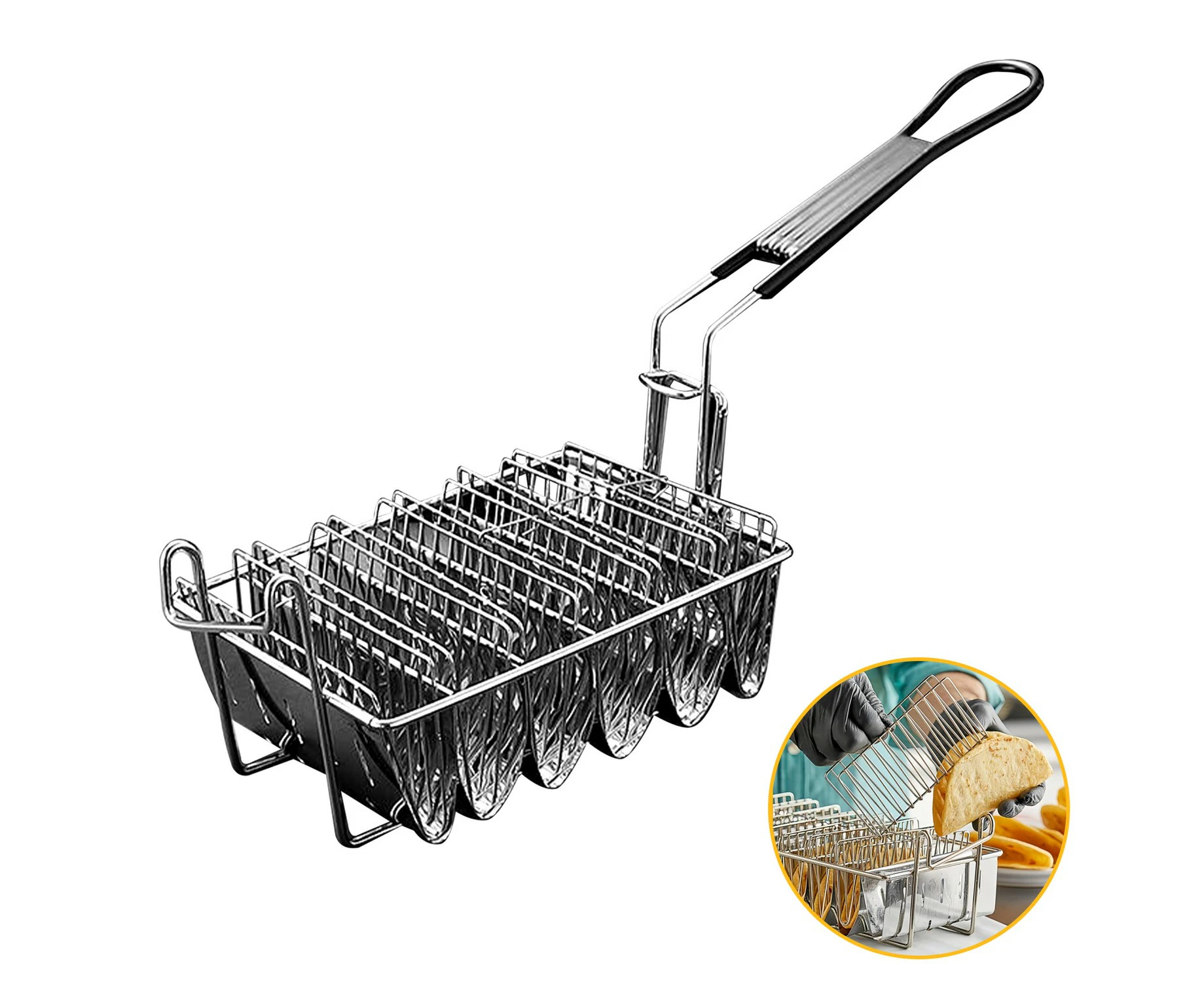 Fryer Basket, Shell Fryer, Holds 6 Shells Deep Fryer Taco Holders Basket With Grip Handle