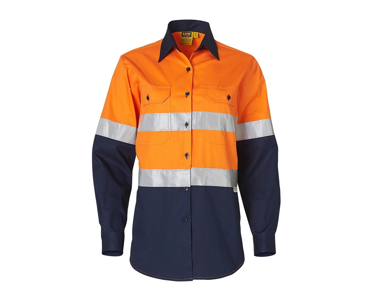 WS WORKWEAR Women's Hi Vis Safety Shirts With Reflective Tape | Orange | Navy