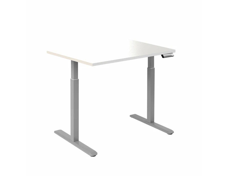 Desky Single Sit Stand Desk - White / Grey Standing Computer Desk For Home Office & Study