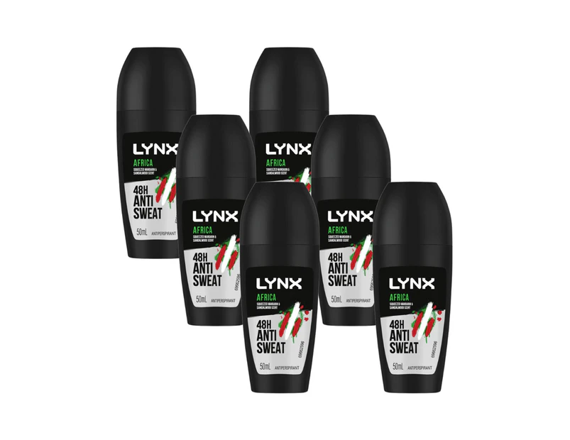 6 x Lynx Antiperspirant Roll On Deodorant Africa 50mL