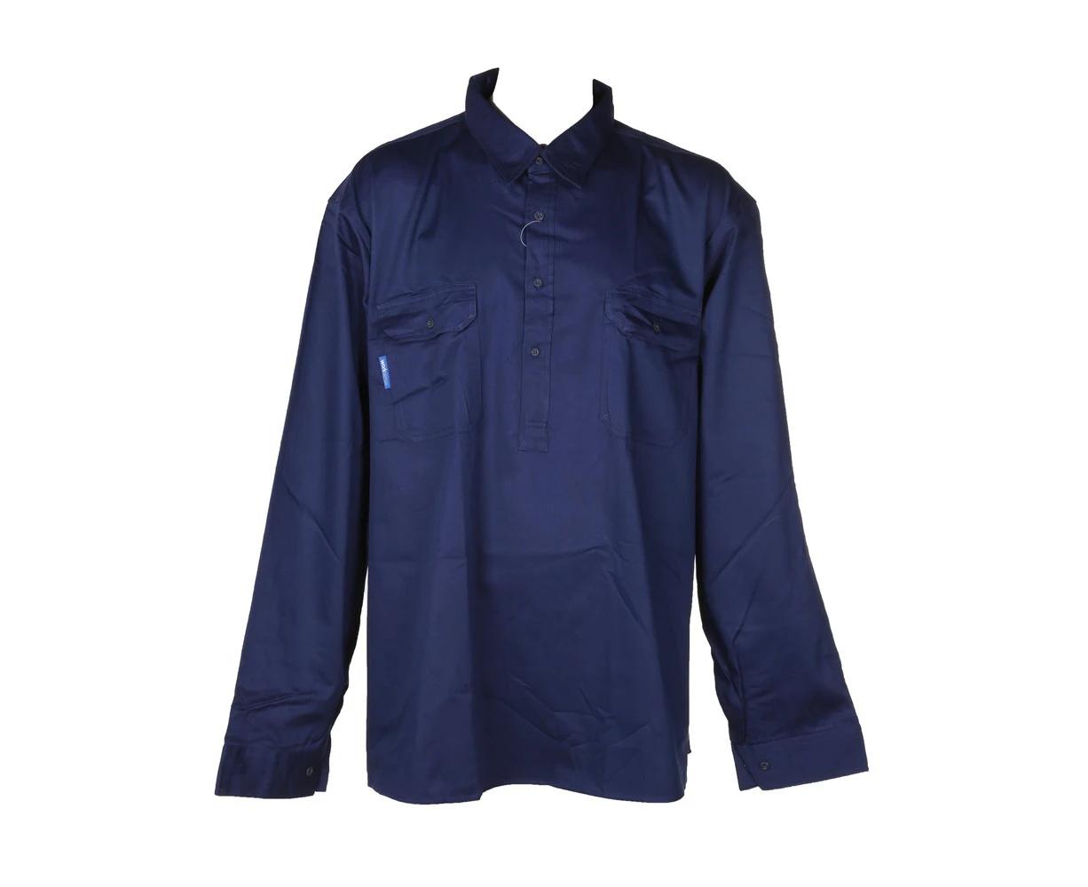 WS WORKWEAR Men's Cotton Drill Long Sleeves Plain Classic Shirt | Navy