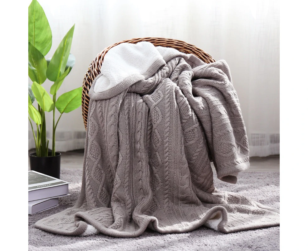 RAGA Decorative Knitted Throw Blanket with Sherpa for Couch Sofa Chair Bed, Soft Warm Cozy Rug (127x152 cm- Grey)