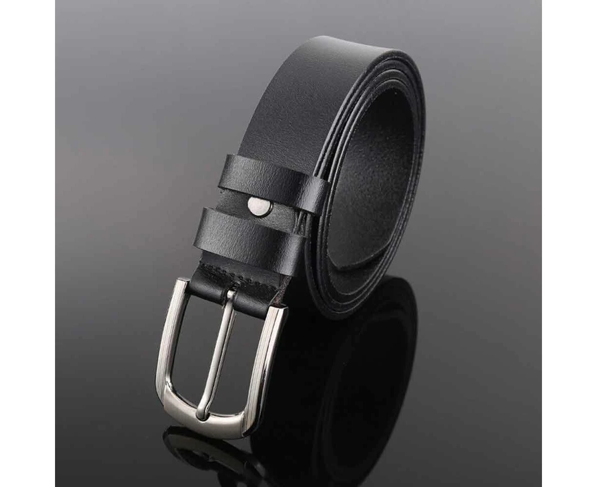 Mens Genuine Full Grain Leather Men's Belt Casual 125cm Black