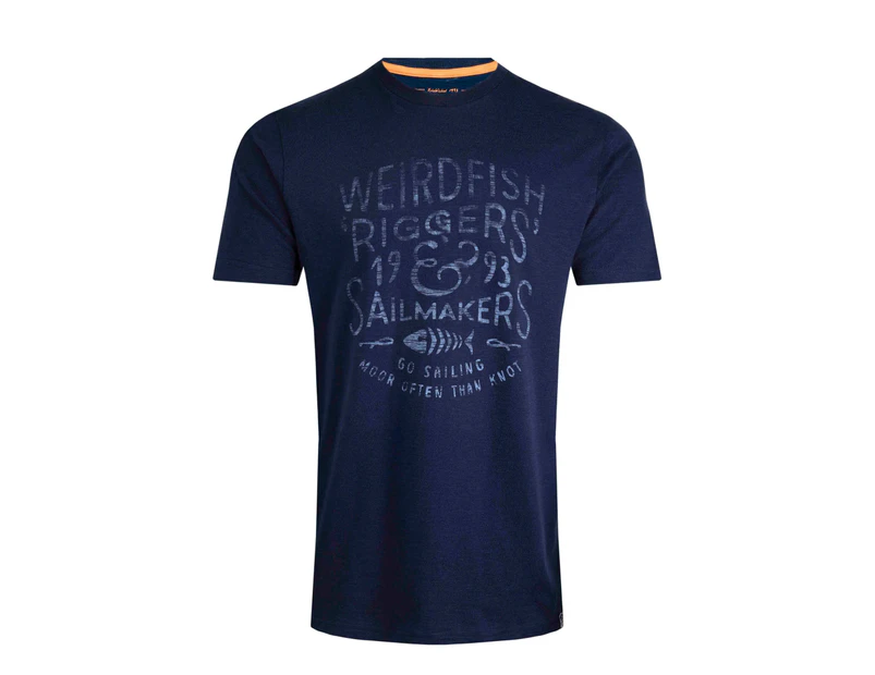 Weird Fish Mens Riggers Reverse Printed Organic T-Shirt (Dark Blue) - WF346