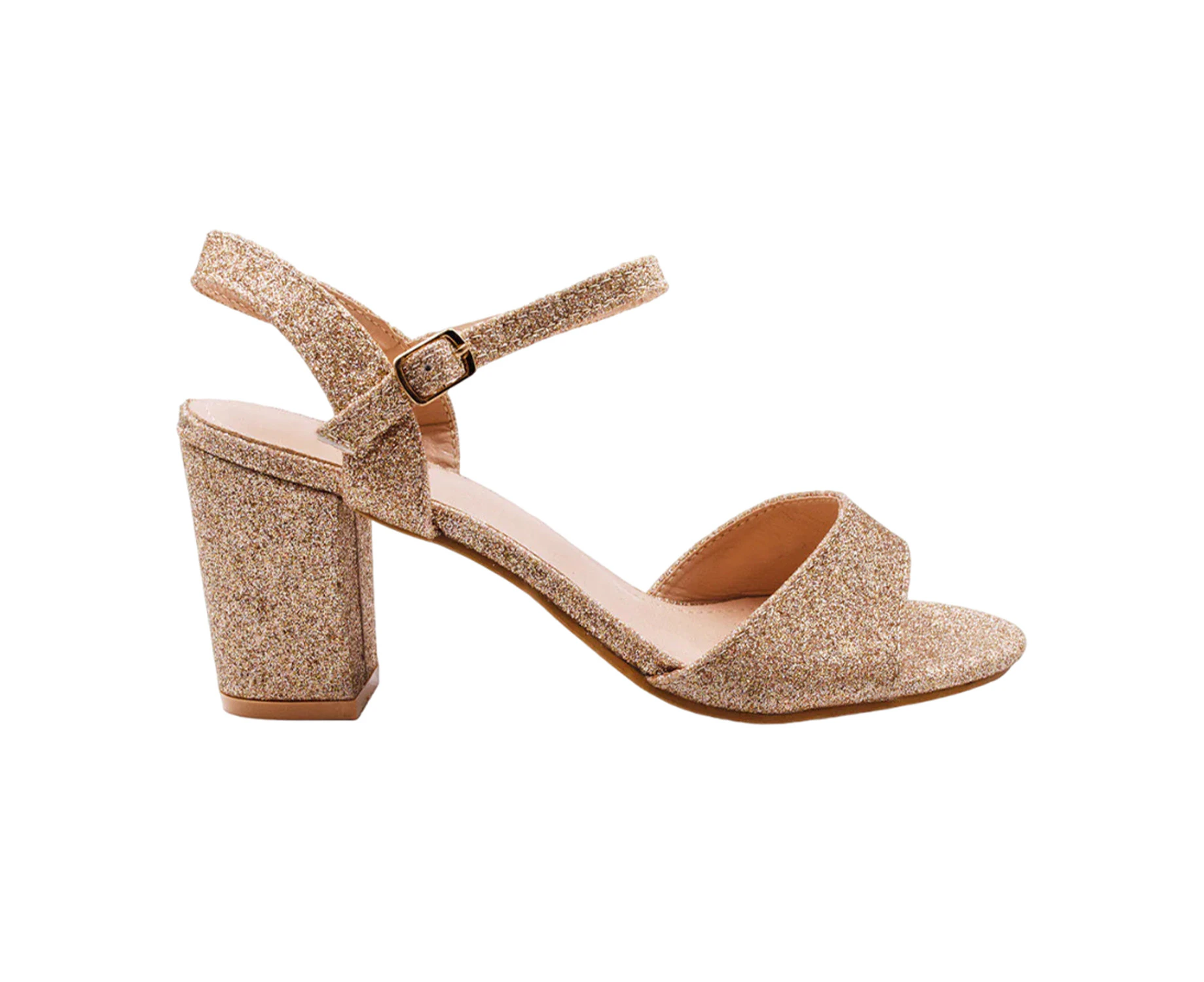 Where's That From Womens Paityn Glitter Buckle Block Heel Sandals (Champagne) - WM354