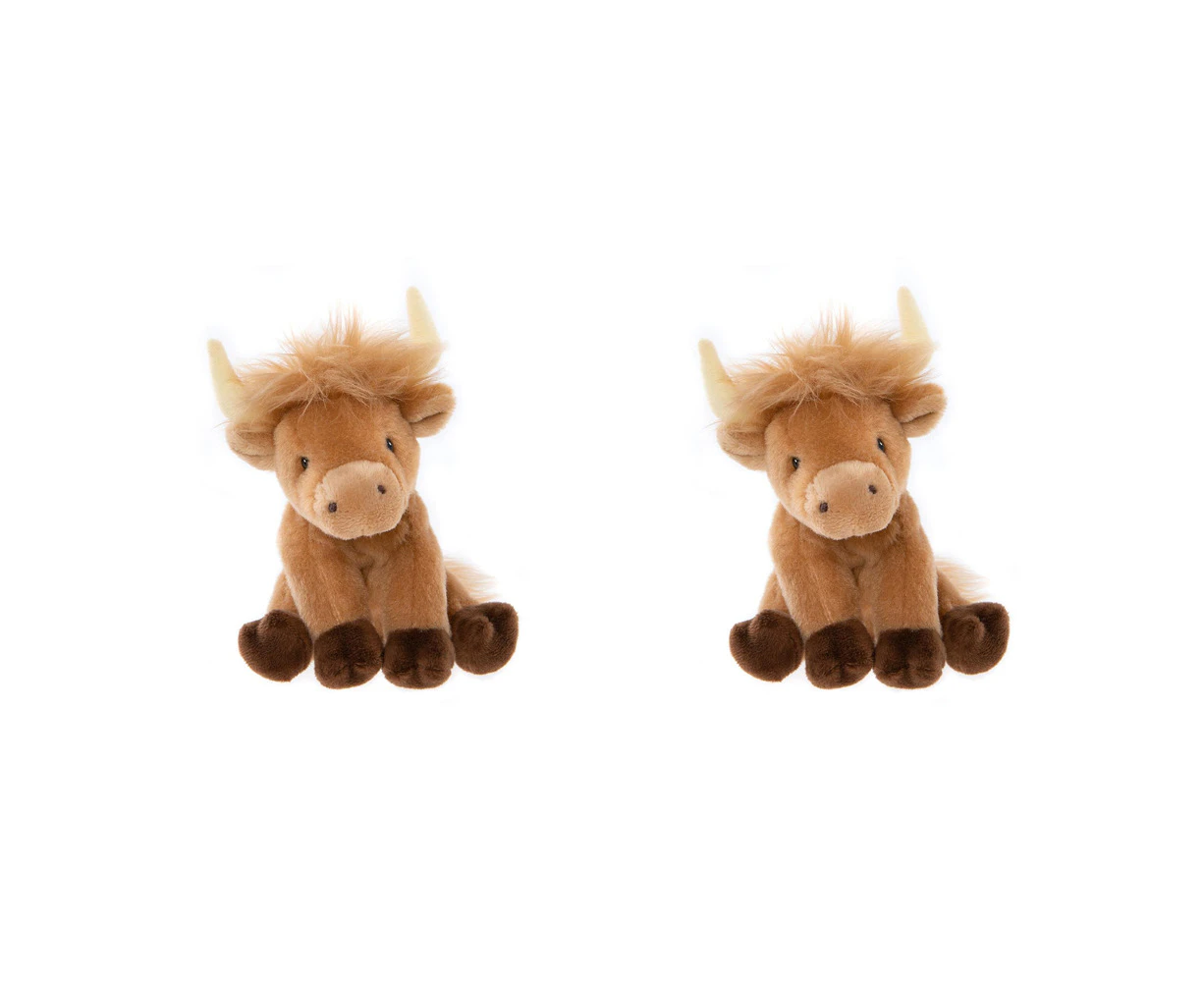 2x Charlie Bears Cuddle Cub Highland Cow Kids/Baby Soft Fun Play Toy 0m+ Brown