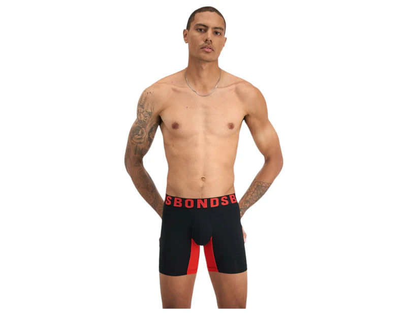 3 x Bonds Mens Chafe Off Trunks Black/Red Underwear