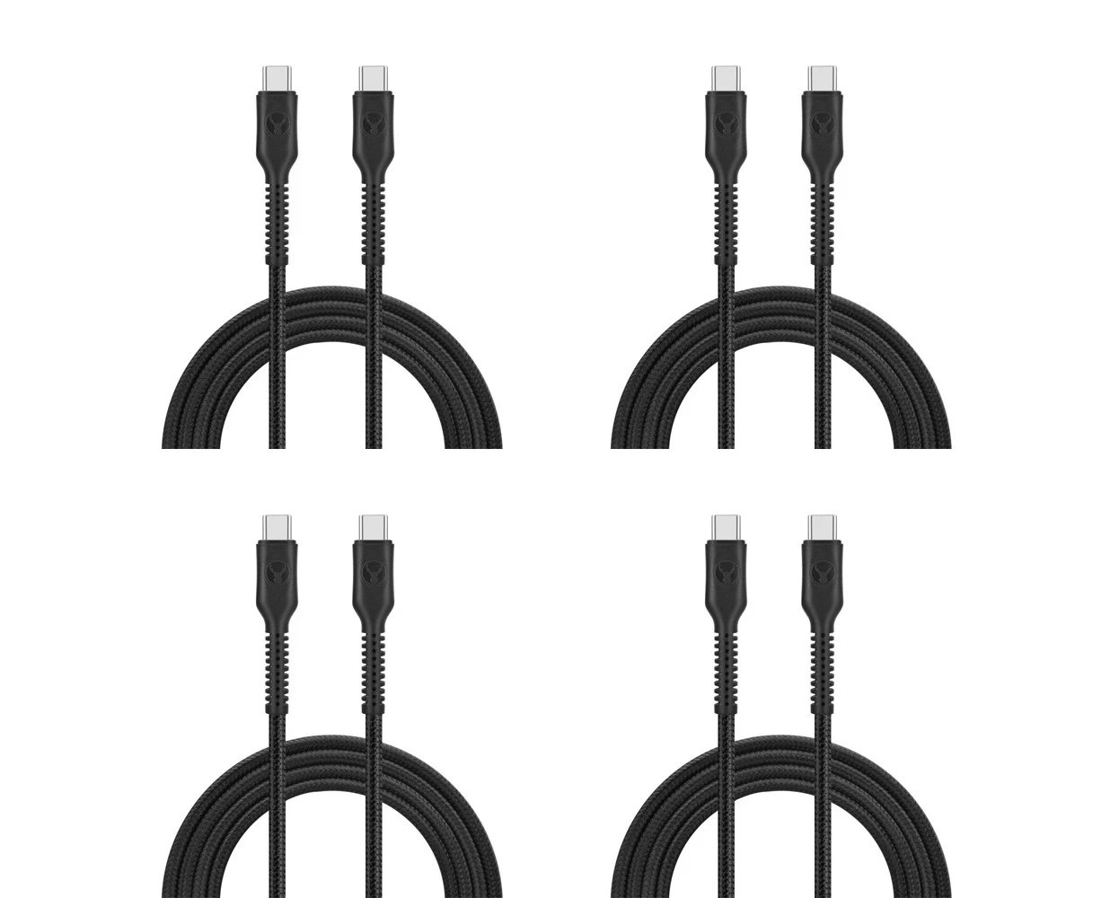 4x Bonelk Long-Life Easy Grip 2m Male USB-C Cable 100W Charging Data Cord Black