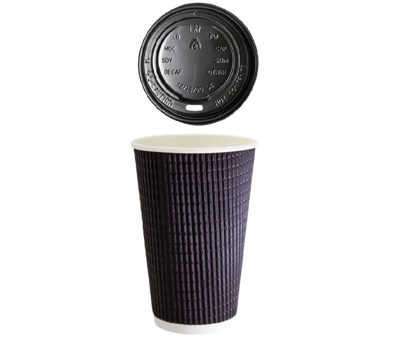 50 X 16Oz Charcoal Triple Wall Corrugated Hot Coffee Cups 475Ml