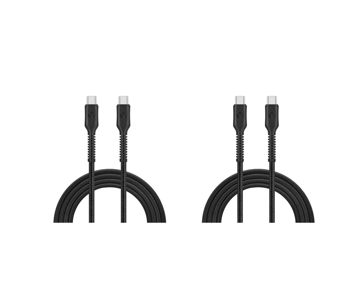 2x Bonelk Long-Life Easy Grip 2m Male USB-C Cable 100W Charging Data Cord Black