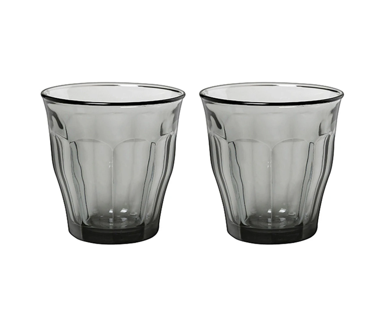 2x 4pc Duralex Picardie 250ml Glass Tumbler Drinking Water/Juice Cup Set Grey