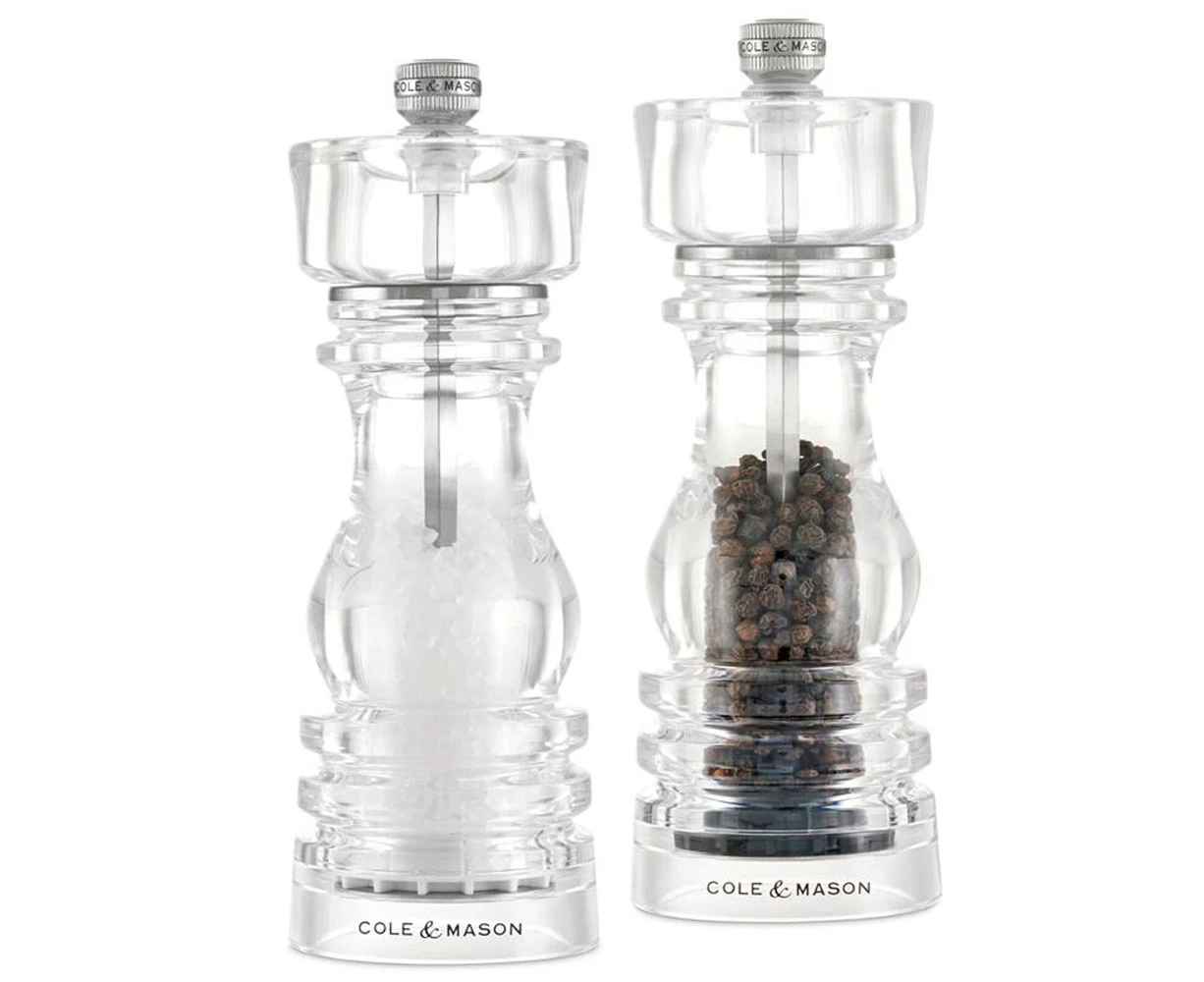 2pc Cole & Mason London Manual Acrylic Salt/Pepper Mill Grinder Set 18cm CLR