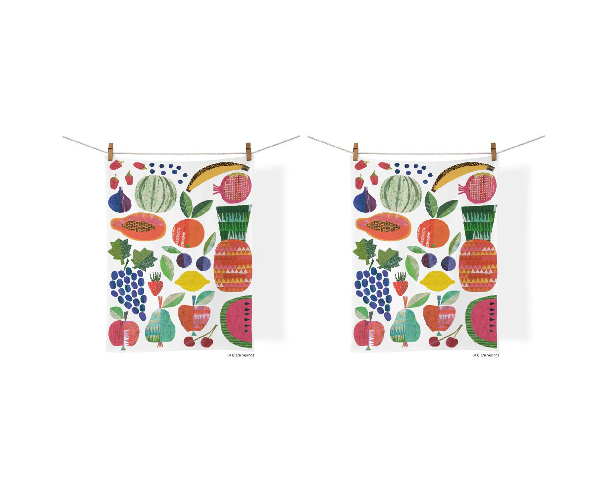 2x WerkShoppe Cotton Kitchen Tea Towel Drying Dish Cloth 53.5x71cm Fruit Stand