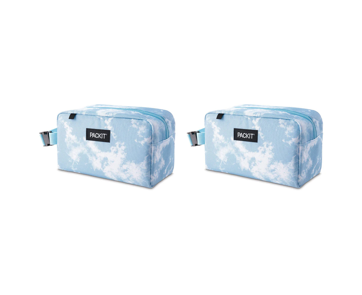 2x PackIt Freezable Polycanvas Snack Box Bag Storage Pouch Rect 23cm Blue Sky