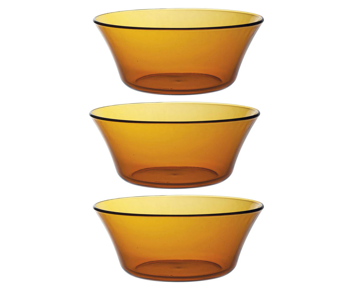 3x Duralex Lys 23cm/2.2L Glass Dinner Rice/Salad Bowl Servingware Round Amber