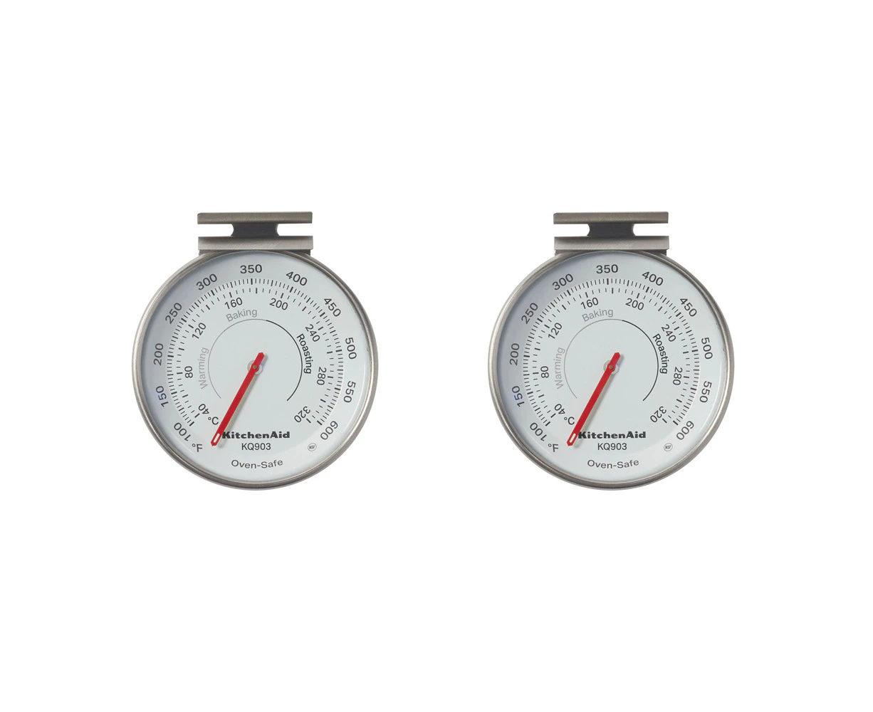 2x KitchenAid Dial Oven Cooking Thermometer Round Stainless Steel 8cm Silver