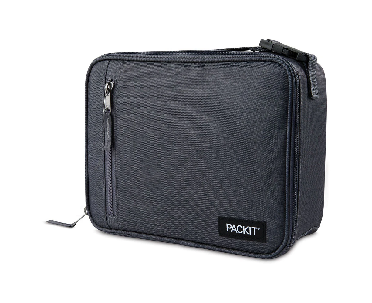 PackIt Freezable Lunch Box Food Storage Bag 25x20cm Rectangle Charcoal Grey