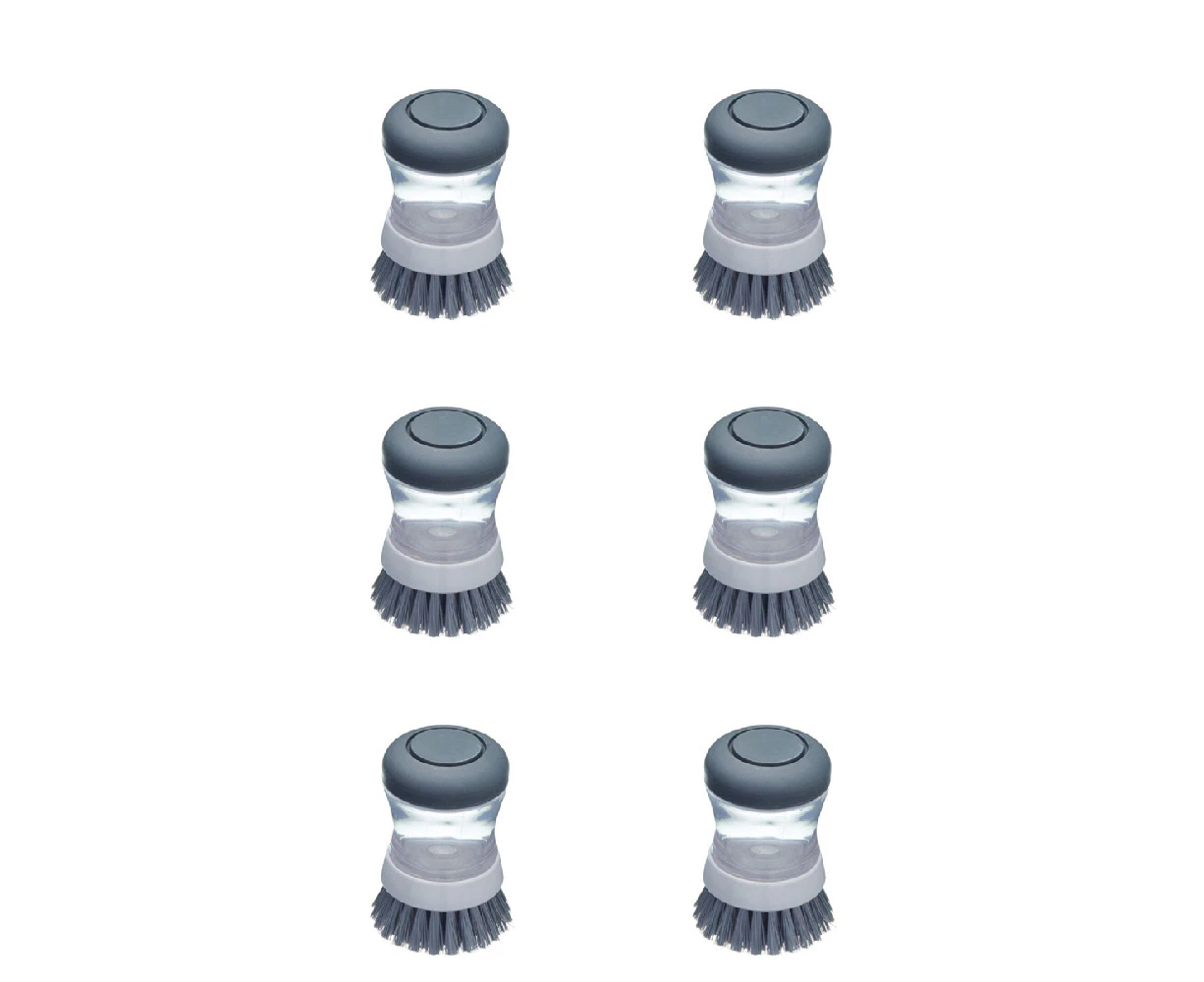 6x MasterCraft Soap Dispensing Palm Brush Kitchen Dish Washing Cleaner 9cm Grey