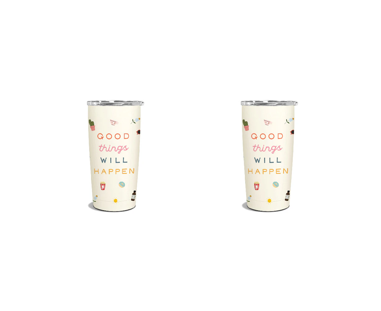 2x Studio Oh Insulated S/S 500ml Coffee Tumbler Cup Good Things Will Happen