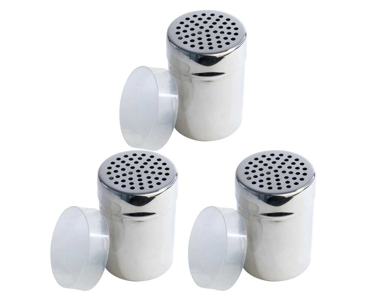 3x Cuisena Stainless Steel Shaker Icing Sugar Container w/ 4mm Holes Lid Silver