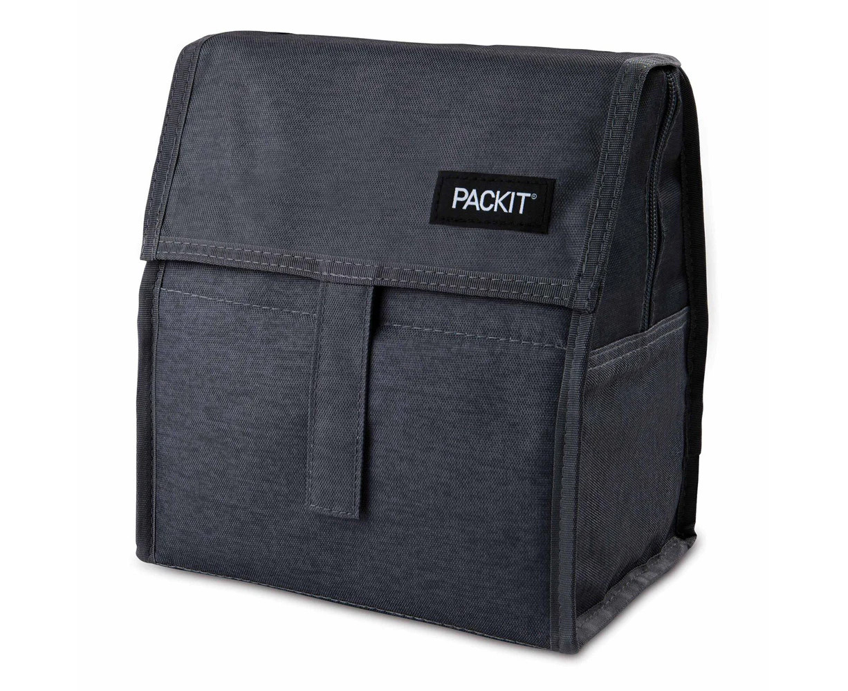 PackIt Freezable Polycanvas Lunch Bag Food Storage Rect 29.5cm Charcoal Grey