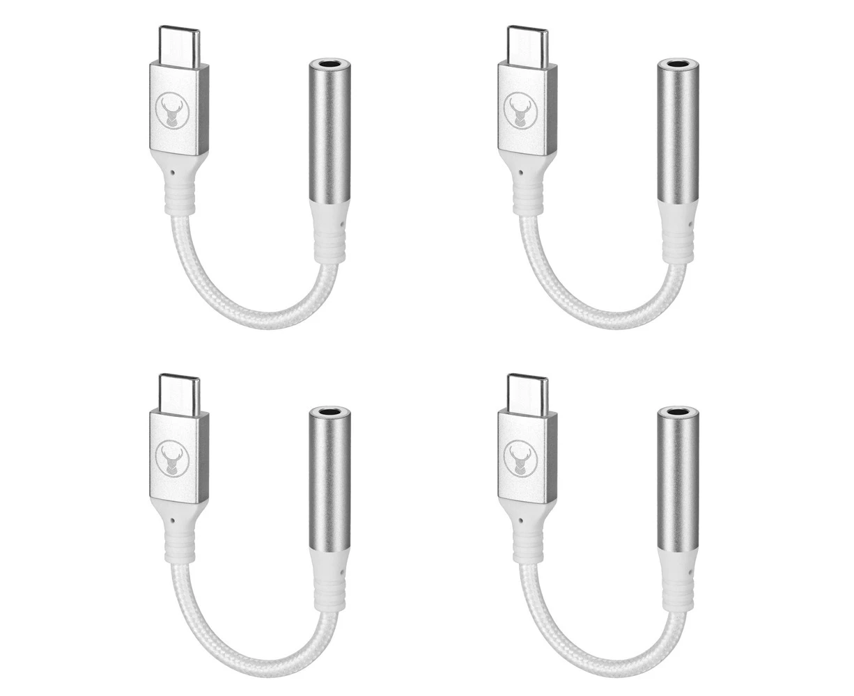 4x Bonelk Long-Life Male USB-C to Female 3.5mm Adapter For Phone/MacBook White