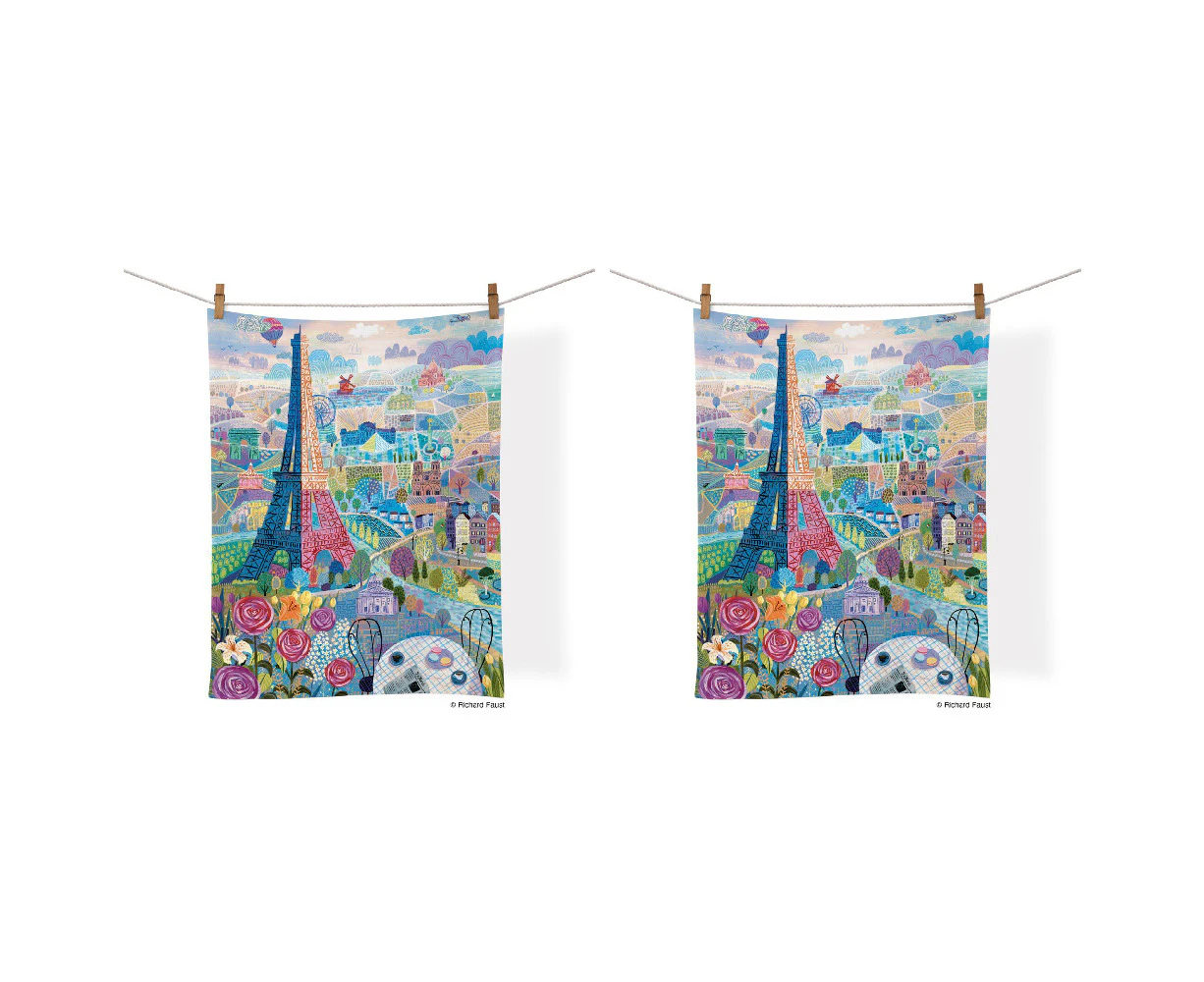 2x WerkShoppe Cotton Kitchen Tea Towel Drying Dish Cloth Rect 53.5x71cm Paris