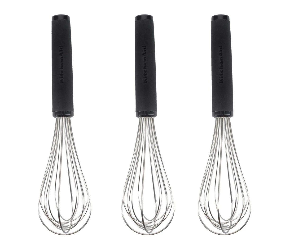 3x KitchenAid Soft Touch Whisk Utensil Nylon Kitchen Cooking Utensil 27cm Black