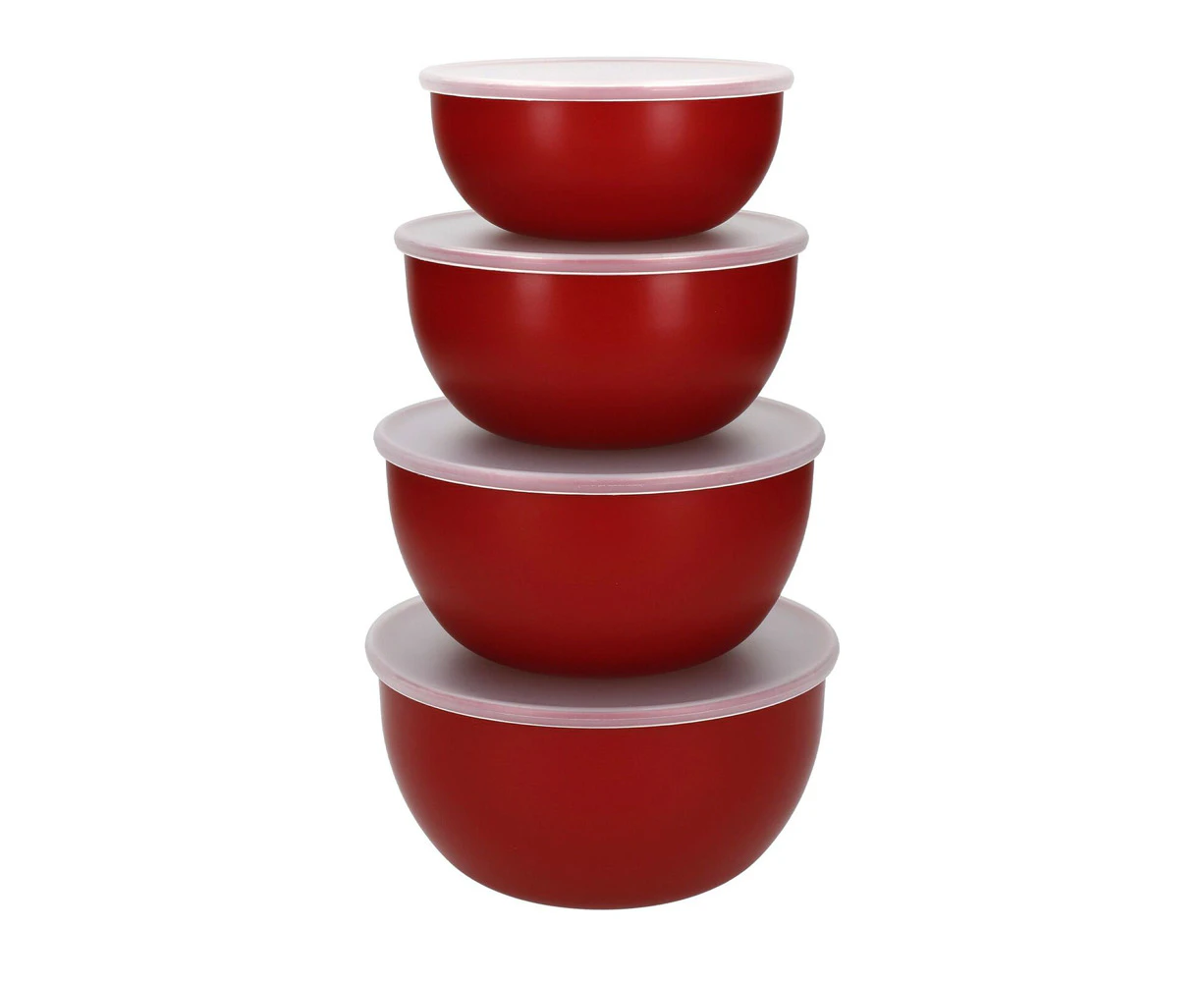 4pc KitchenAid Plastic Food Preparation Mixing Bowls w/Lids Round Emp Red