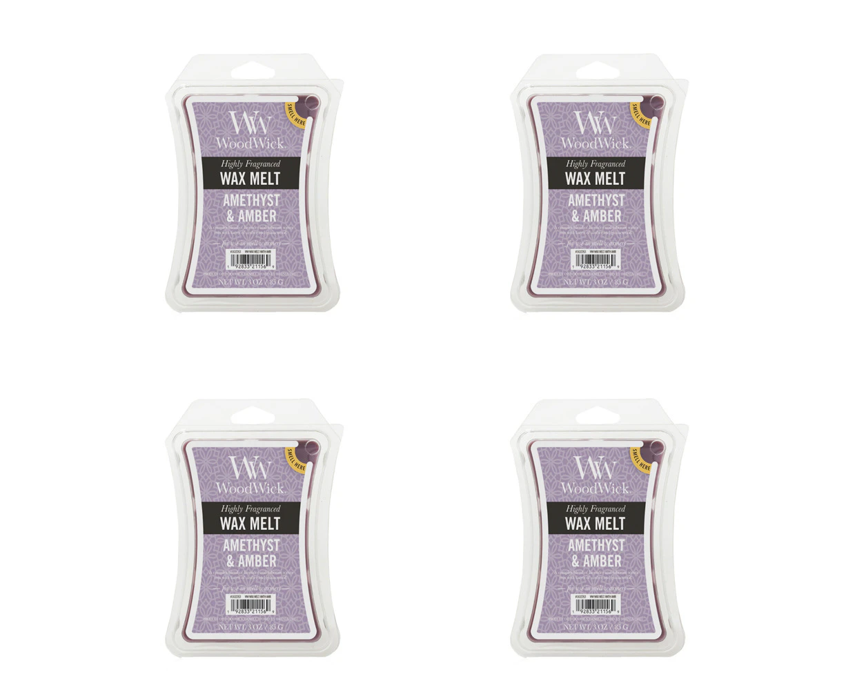 4x WoodWick Amethyst/Amber 9.7oz Scented Wax Melt Home Exquisite Fragrance Cube