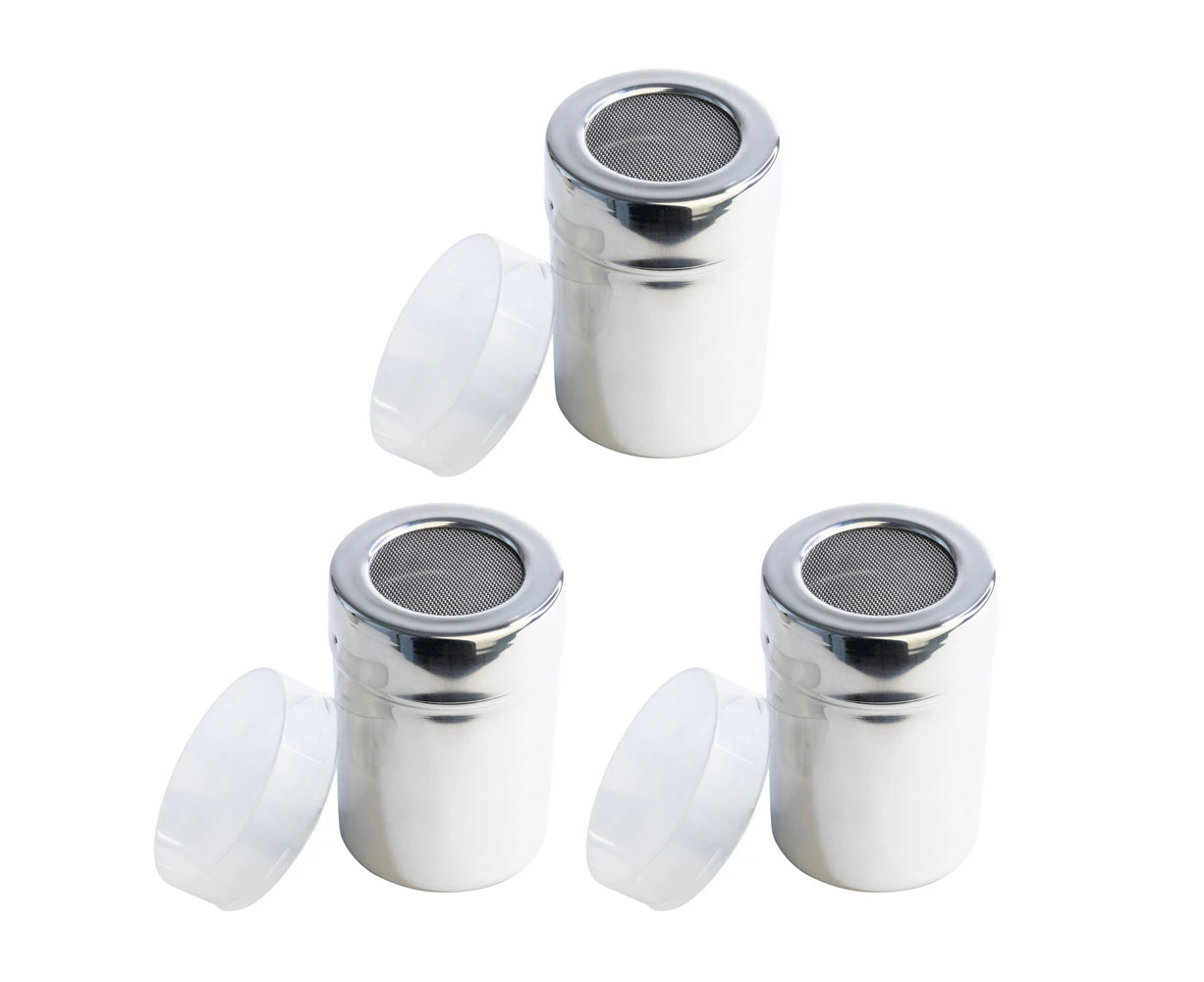 3x Cuisena Stainless Steel Mesh Shaker Icing Sugar Container Round w/Lid Silver