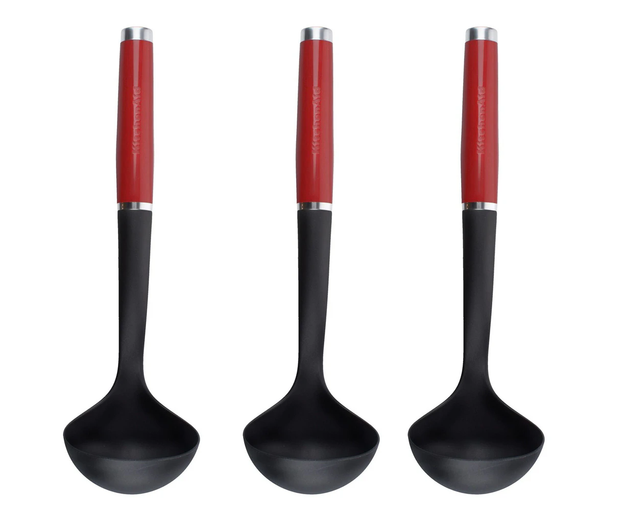 3x KitchenAid Ladle Spoon 31cm Nylon/Plastic Kitchen Cooking Utensil Empire Red