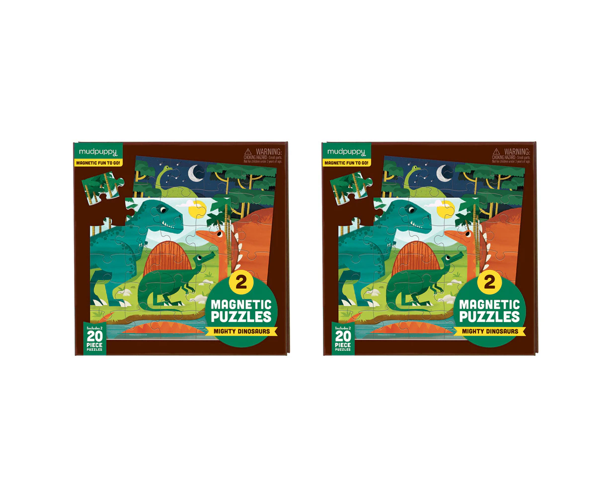 2x 20pc Mudpuppy Magnetic Jigsaw Puzzle 17x17cm Dinosaurs Kids Play Game 3y+