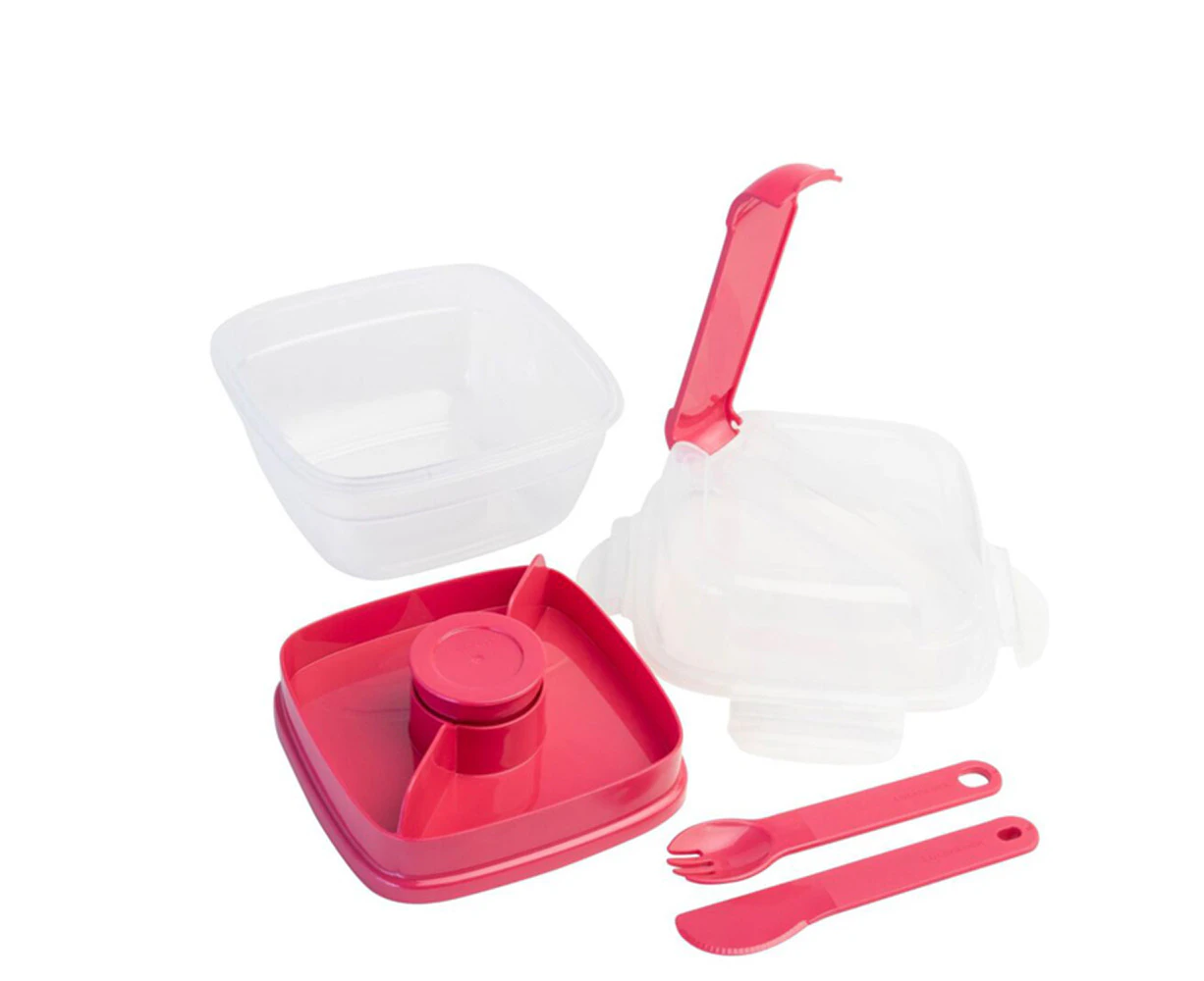 LocknLock 2in1 To-Go 1.5L Salad Container Lunchbox Storage w/Spoon/Fork BLK